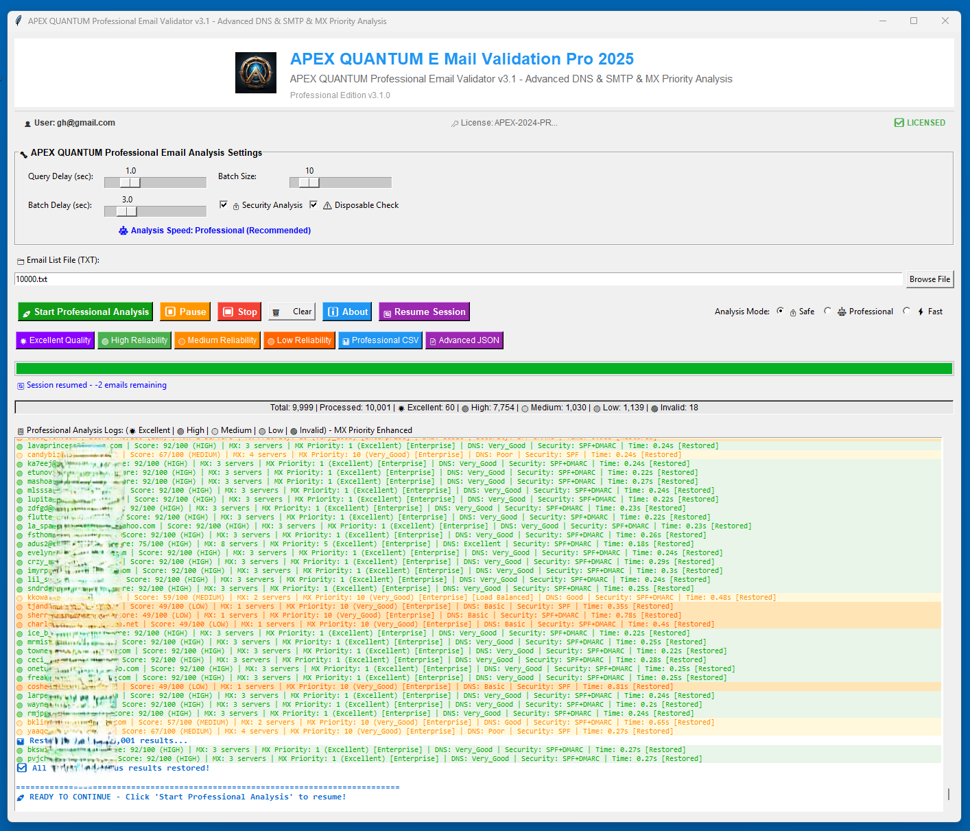 APEX QUANTUM analysis logs