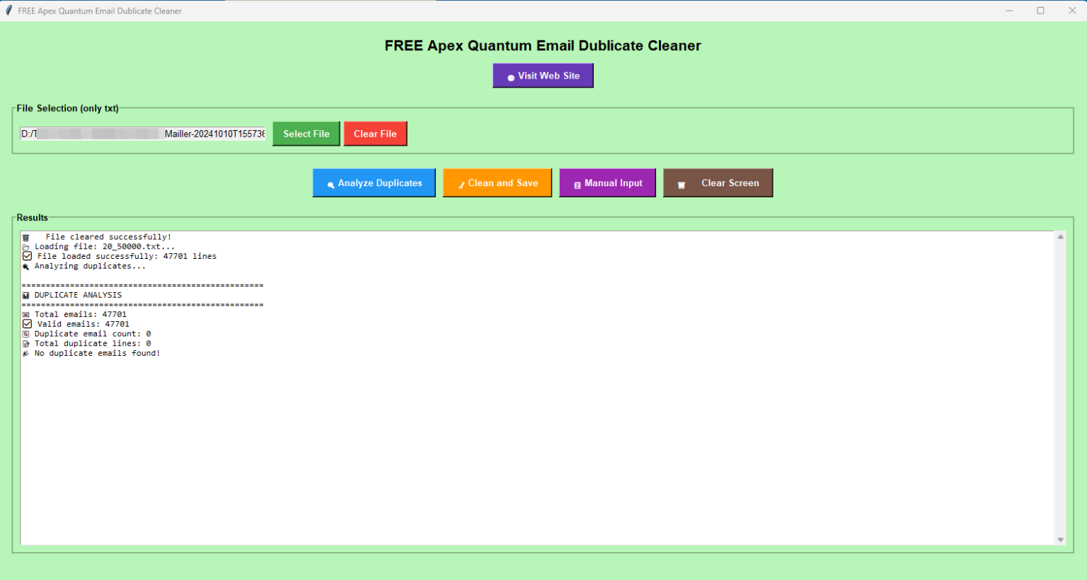 APEX QUANTUM Free Email Duplicate Cleaner